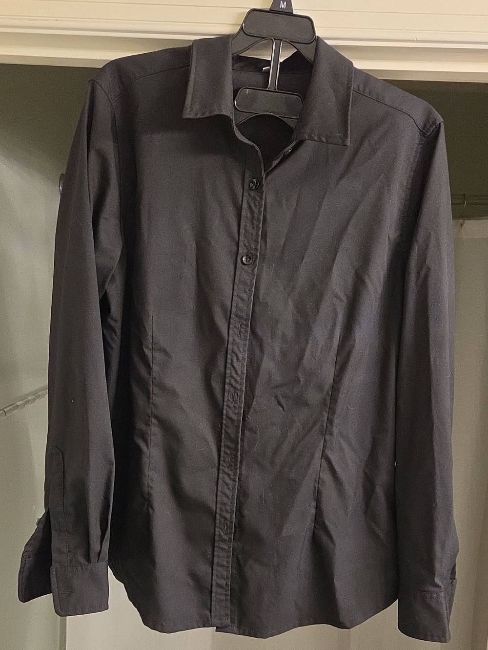 Women's Classic Black Button-Up Dress Shirt Jacket